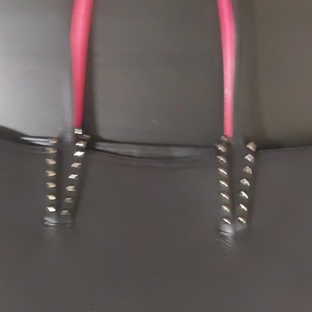 Chic Black and Red Studded Tote Bag - Picture 3 of 14